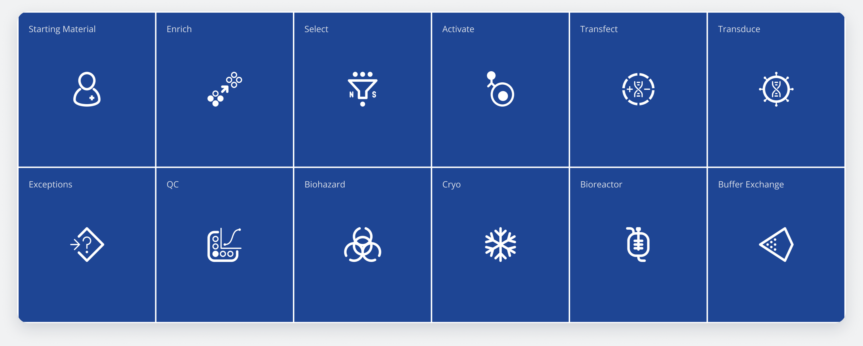 Custom icon set for cell-therapy manufacturing steps